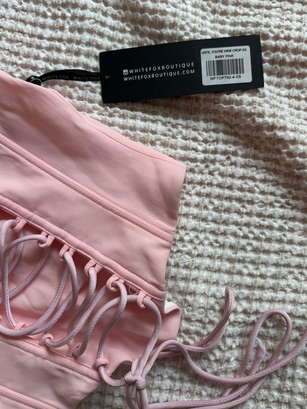 Women's Baby Pink Lace-Up Corset Crop Top by White Fox - Picture 6 of 6